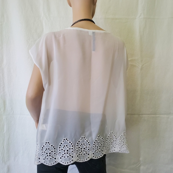 Sheer White Top with Embroidered Hem - Picture 5 of 15